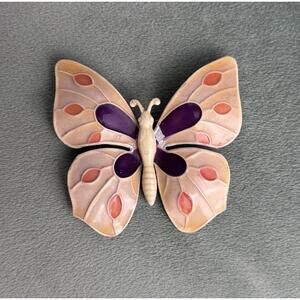 Vtg 60’s Butterfly Enamel Brooch W Germany Purple Ivory P047